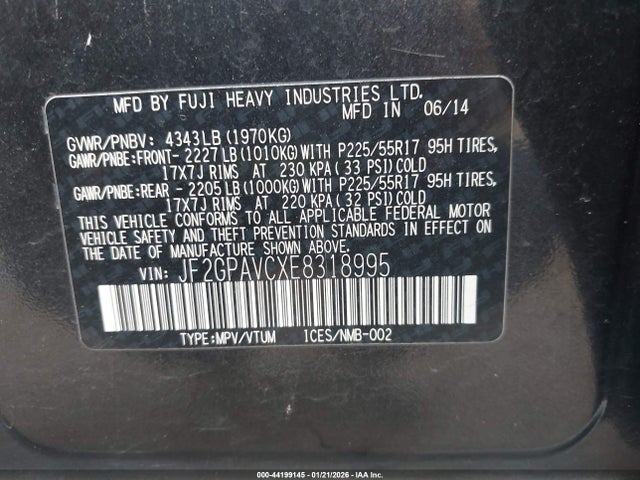 Aukcja sprzedaży 2014 Subaru Xv Crosstrek 2.0i Premium, vin: JF2GPAVCXE8318995, numer aukcji: 44199145