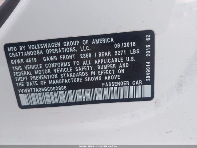 1VWBT7A39GC002806 Volkswagen Passat 1.8t Se