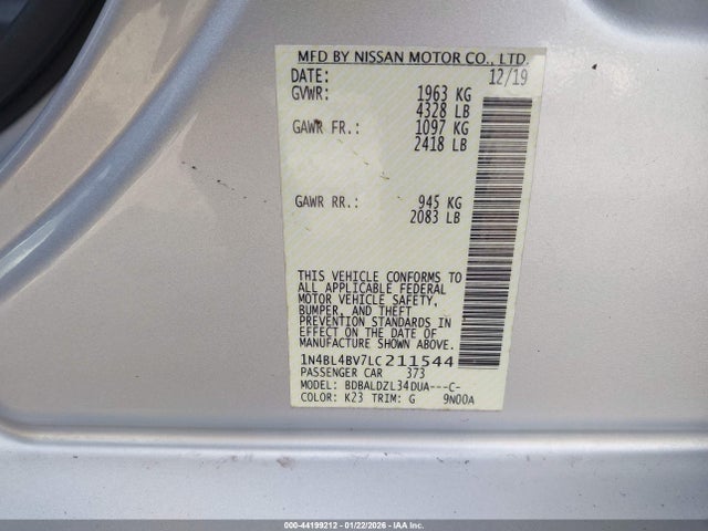 Продажа на аукционе авто 2020 Nissan Altima S Fwd, vin: 1N4BL4BV7LC211544, номер лота: 44199212