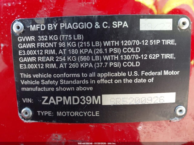 ZAPMD39M6R5200926 Vespa Gts/sei Giorni 300