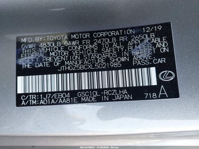 JTHGZ5BCXL5021985 Lexus Rc 350 F Sport
