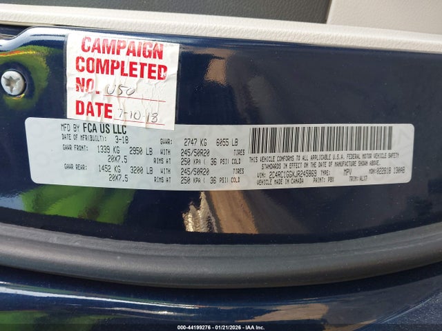 44199276 :رقم المزاد ، 2C4RC1GGXJR245869 vin ، 2018 Chrysler Pacifica Limited مزاد بيع