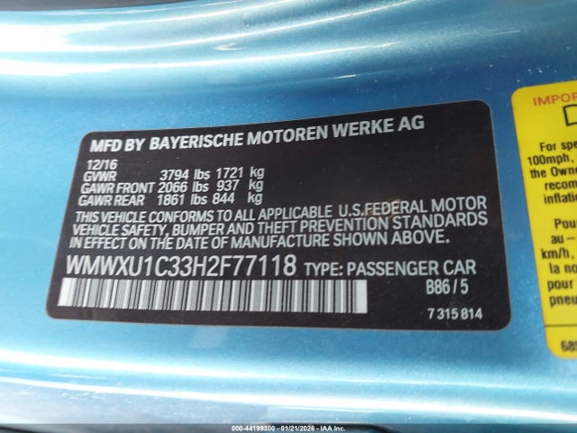 2017 MINI HARDTOP WMWXU1C33H2F77118 Photo 8