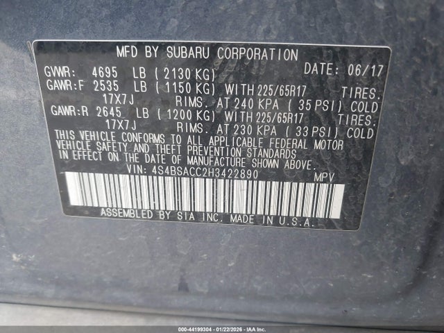 4S4BSACC2H3422890 Subaru Outback 2.5i Premium