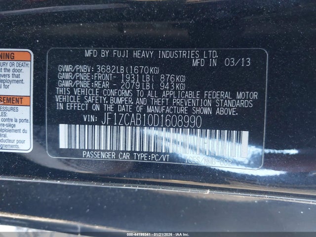 44199341 :رقم المزاد ، JF1ZCAB10D1608990 vin ، 2013 Subaru Brz Premium مزاد بيع