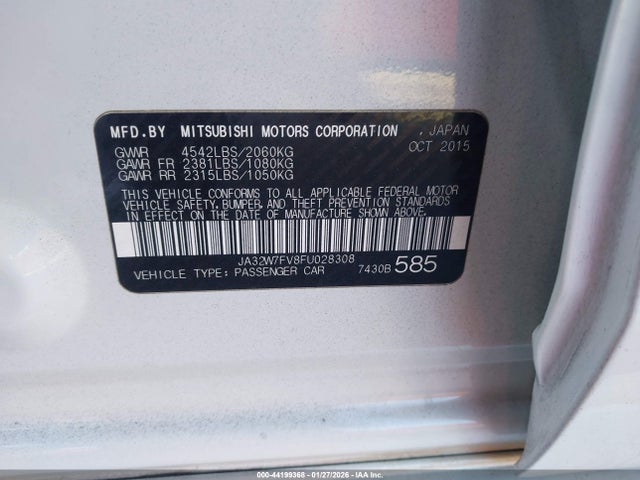Mitsubishi Lancer Evolution Final Edition 2015 JA32W7FV8FU028308 Image 9