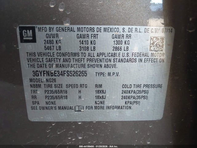 2015 CADILLAC SRX 3GYFNBE34FS526265 Photo 8