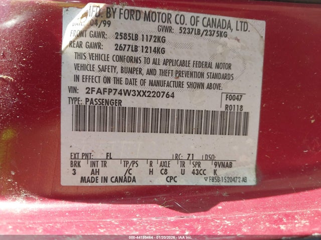 1999 FORD CROWN VICTORIA 2FAFP74W3XX220764 Photo 8