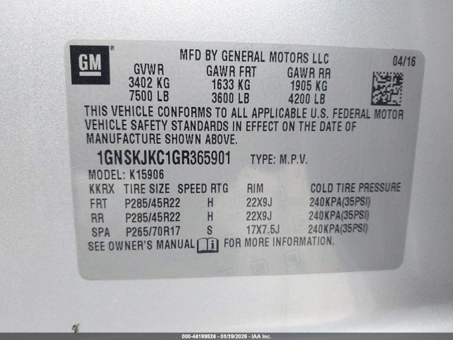 2016 CHEVROLET SUBURBAN 1GNSKJKC1GR365901 Photo 8