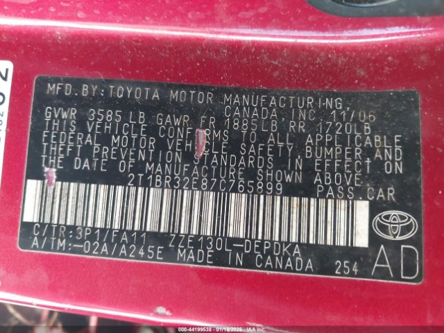 2007 TOYOTA COROLLA 2T1BR32E87C765899 Photo 8