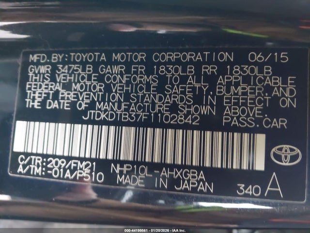 Продаж на аукціоні авто 2015 Toyota Prius C Three, vin: JTDKDTB37F1102842, номер лоту: 44199561