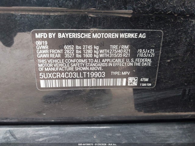 Продаж на аукціоні авто 2020 Bmw X5 Sdrive40i, vin: 5UXCR4C03LLT19903, номер лоту: 44199570
