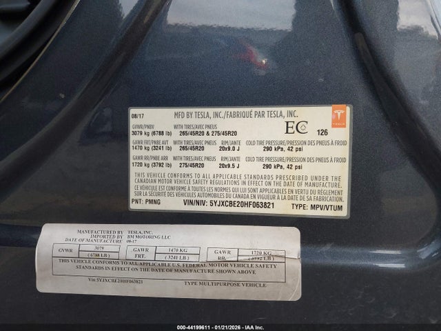 2017 TESLA MODEL X 5YJXCBE20HF063821 Photo 8