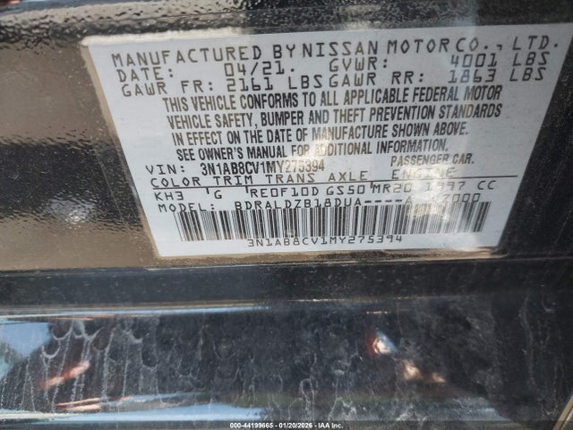 3N1AB8CV1MY275394 Nissan Sentra Sv Xtronic Cvt