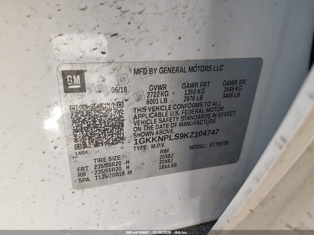 Aukcja sprzedaży 2019 Gmc Acadia Denali, vin: 1GKKNPLS9KZ104747, numer aukcji: 44199687