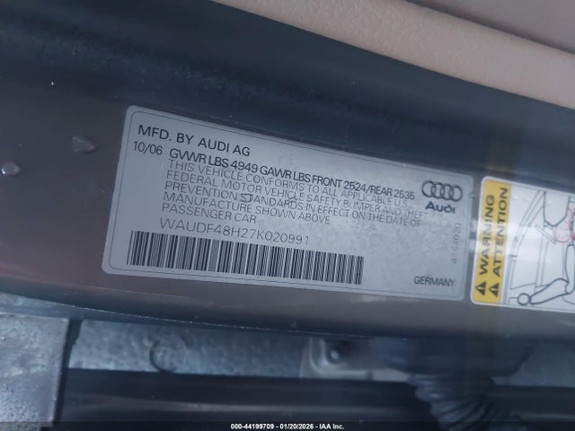 2007 AUDI A4 WAUDF48H27K020991 Photo 8