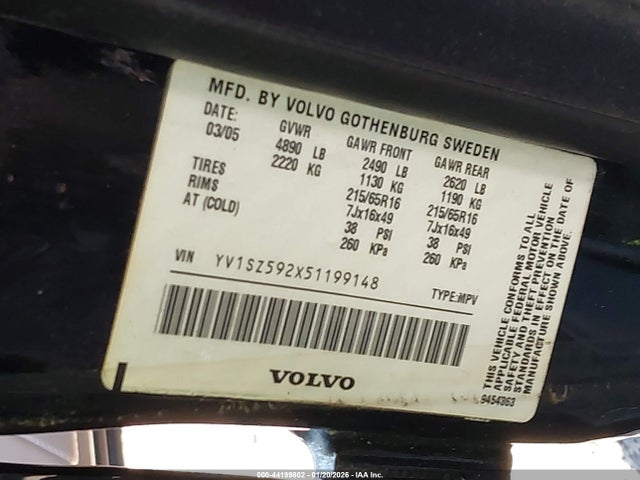 Продажа на аукционе авто 2005 Volvo Xc70 2.5t Awd, vin: YV1SZ592X51199148, номер лота: 44199802