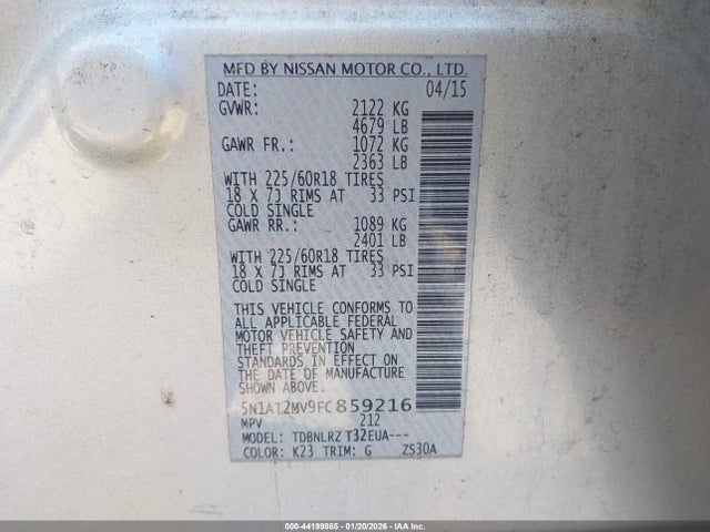 Nissan Rogue Sl 2015 5N1AT2MV9FC859216 Image 9