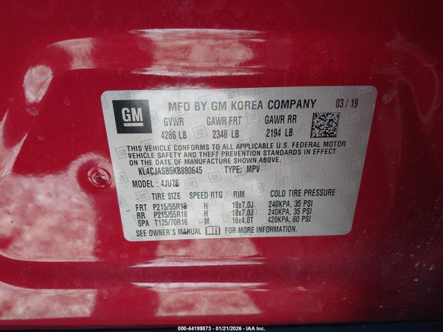 Aukcja sprzedaży 2019 Buick Encore Fwd Preferred, vin: KL4CJASB5KB880645, numer aukcji: 44199873