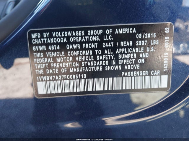 2015 VOLKSWAGEN PASSAT 1VWBV7A37FC085113 Photo 8