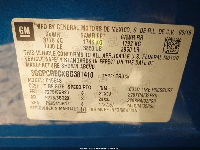 3GCPCRECXGG381410 Chevrolet Silverado 1500 1lt