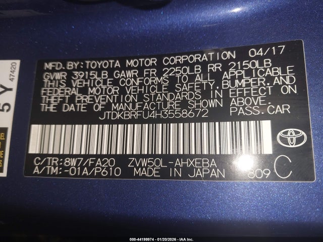 JTDKBRFU4H3558672 Toyota Prius Two