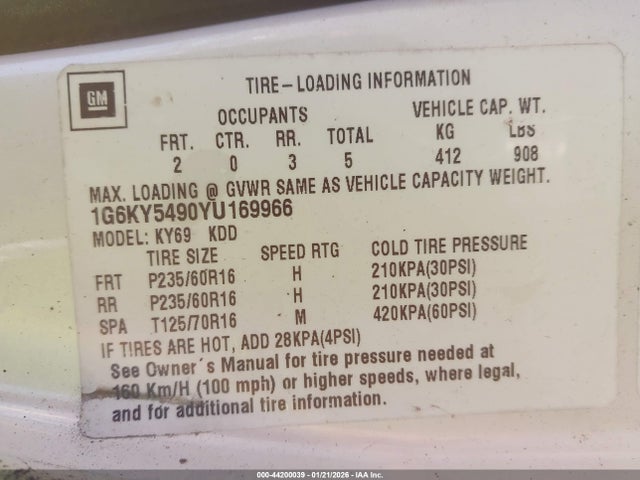 2000 CADILLAC SEVILLE 1G6KY5490YU169966 Photo 8