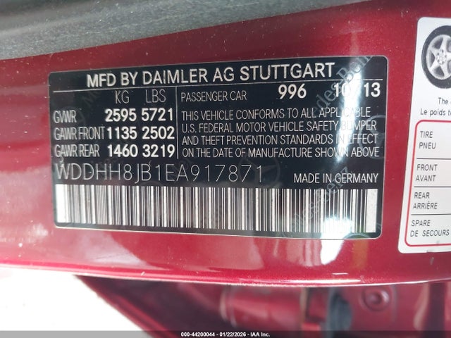 2014 Mercedes-benz E 350 4matic მანქანა იყიდება აუქციონზე, vin: WDDHH8JB1EA917871, აუქციონის ნომერი: 44200044
