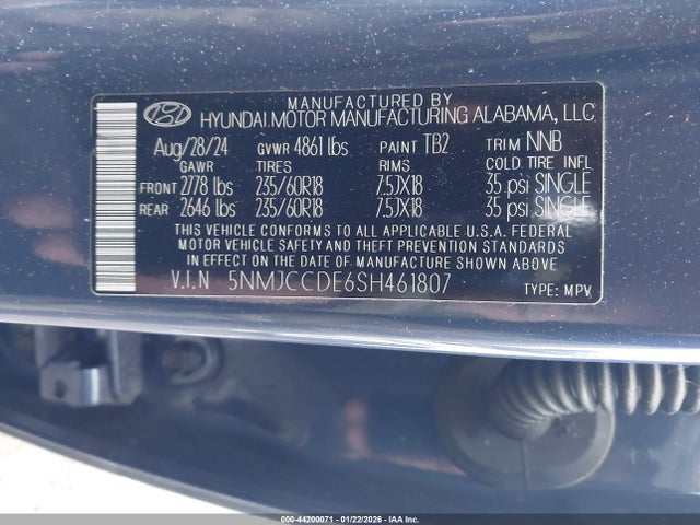 2025 Hyundai Tucson Sel Convenience მანქანა იყიდება აუქციონზე, vin: 5NMJCCDE6SH461807, აუქციონის ნომერი: 44200071