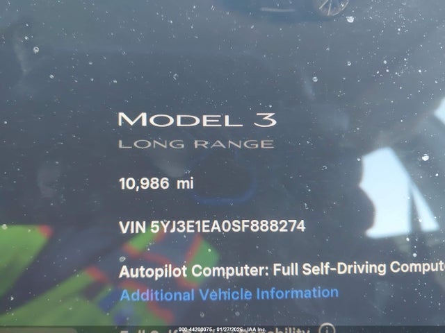Aukcja sprzedaży 2025 Tesla Model 3, vin: 5YJ3E1EA0SF888274, numer aukcji: 44200075