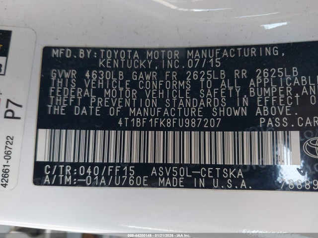Aukcja sprzedaży 2015 Toyota Camry Se, vin: 4T1BF1FK8FU987207, numer aukcji: 44200146