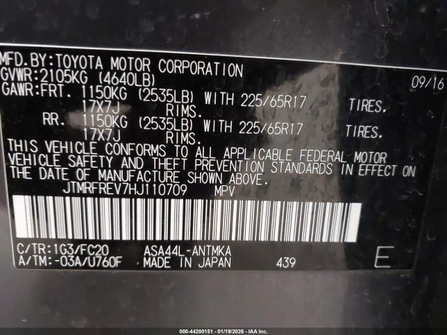 Toyota Rav4 Xle 2017 JTMRFREV7HJ110709 Image 9