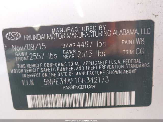 Hyundai Sonata Limited 2016 5NPE34AF1GH342173 Image 9