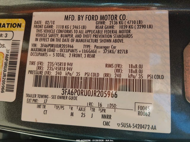 2018 FORD FUSION HYBRID 3FA6P0RU0JR205966 Photo 8