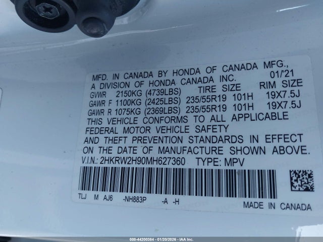 2HKRW2H90MH627360 Honda Cr-v Awd Touring