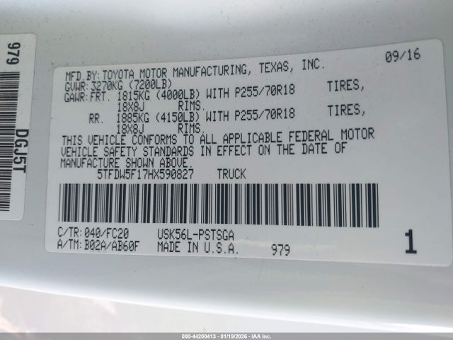 5TFDW5F17HX590827 Toyota Tundra Sr5 5.7l V8
