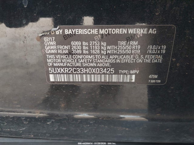 44200414 :رقم المزاد ، 5UXKR2C33H0X03425 vin ، 2017 Bmw X5 Sdrive35i مزاد بيع