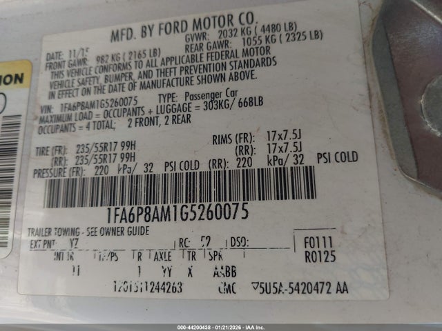 2016 FORD MUSTANG 1FA6P8AM1G5260075 Photo 8