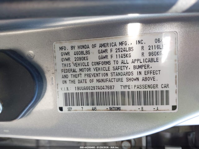 2007 ACURA TL 19UUA66297A047687 Photo 8