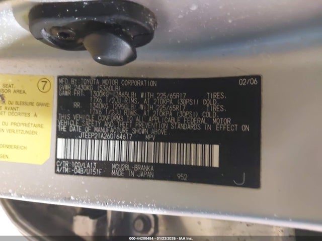 Aukcja sprzedaży 2006 Toyota Highlander Limited V6, vin: JTEEP21A260164617, numer aukcji: 44200484