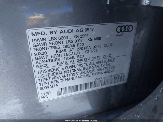 44200509 :رقم المزاد ، WA1LAAF78HD057727 vin ، 2017 Audi Q7 3.0t Premium مزاد بيع