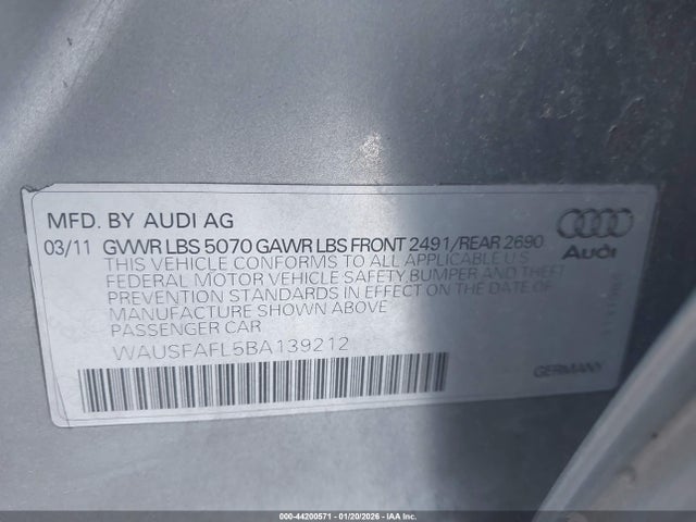 2011 AUDI A4 WAUSFAFL5BA139212 Photo 8