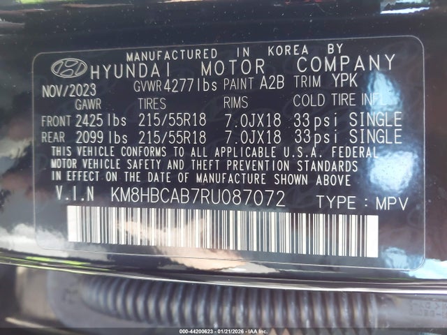 Aukcja sprzedaży 2024 Hyundai Kona Sel, vin: KM8HBCAB7RU087072, numer aukcji: 44200623