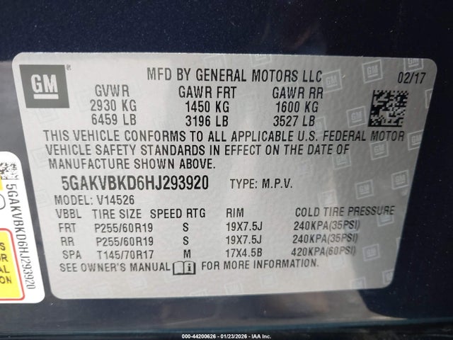 Aukcja sprzedaży 2017 Buick Enclave Leather, vin: 5GAKVBKD6HJ293920, numer aukcji: 44200626