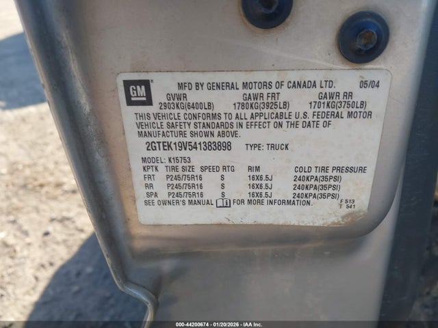 Aukcja sprzedaży 2004 Gmc Sierra 1500, vin: 2GTEK19V541383898, numer aukcji: 44200674