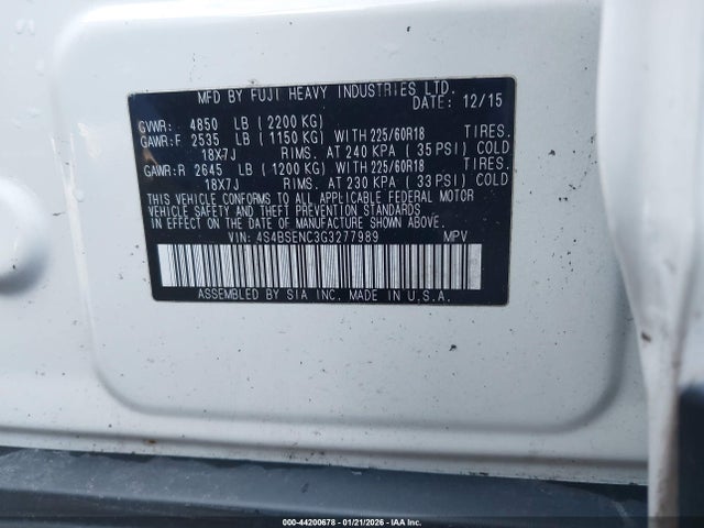 Aukcja sprzedaży 2016 Subaru Outback 3.6r Limited, vin: 4S4BSENC3G3277989, numer aukcji: 44200678