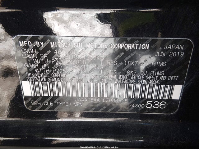 Продаж на аукціоні авто 2020 Mitsubishi Eclipse Cross Sel 1.5t Awc, vin: JA4AT5AA1LZ000518, номер лоту: 44200686