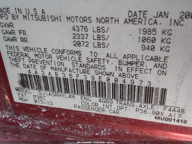 2009 MITSUBISHI GALANT 4A3AB36F39E004973 Photo 8