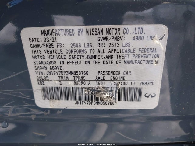 44200741 :رقم المزاد ، JN1FV7DP3MM850766 vin ، 2021 Infiniti Q50 Red Sport 400 مزاد بيع