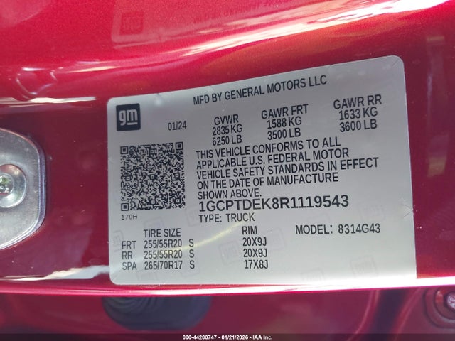 2024 Chevrolet Colorado 4wd Z71 მანქანა იყიდება აუქციონზე, vin: 1GCPTDEK8R1119543, აუქციონის ნომერი: 44200747